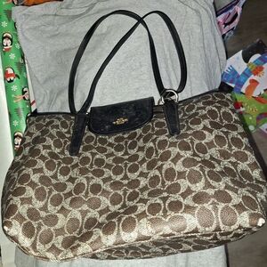 Coach Black and Brown Signature Shoulder Bag